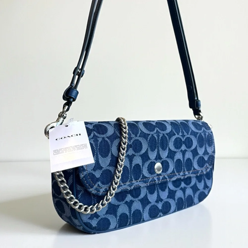 COACH Brook Flap Chain Bag In Signature Denim Crossbody Bag CAT60 - Picture 4 of 13